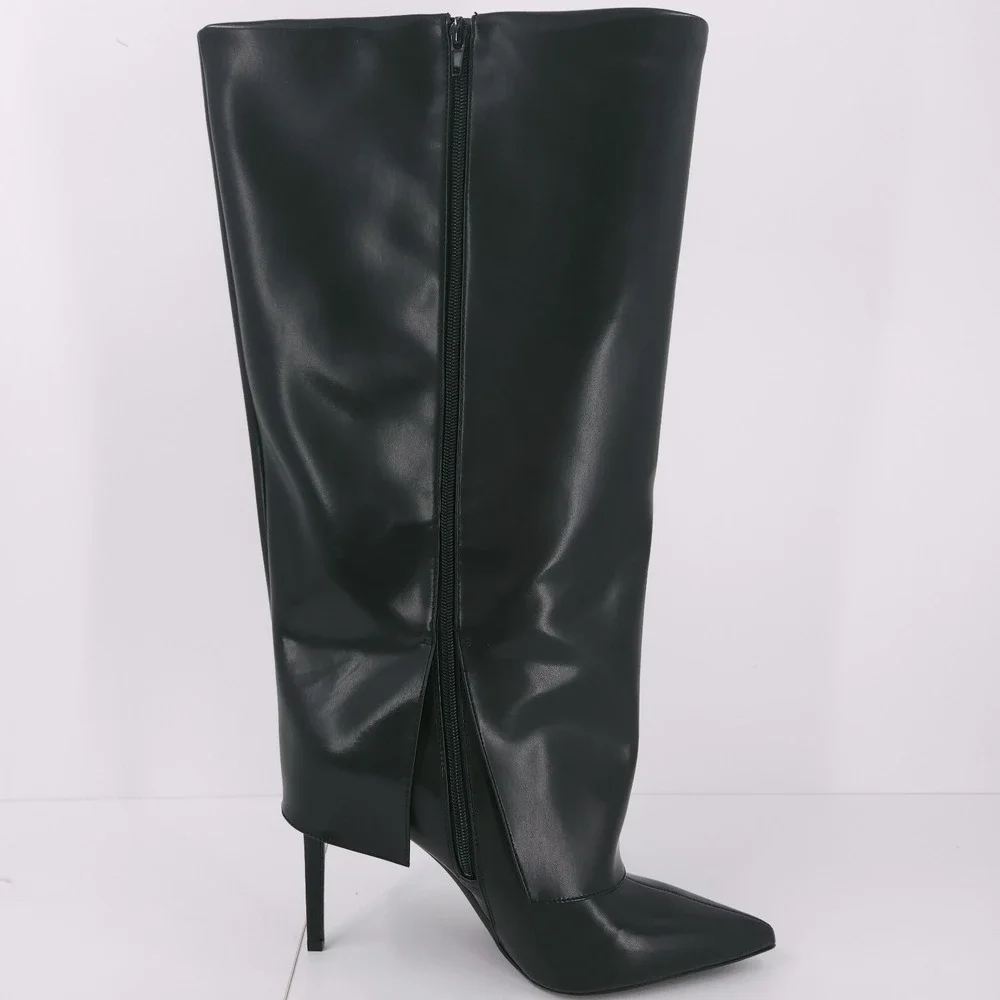 I.N.C Skylar Fold Over Cuffed Knee High Boots Black Micro Womens 11 M WC
